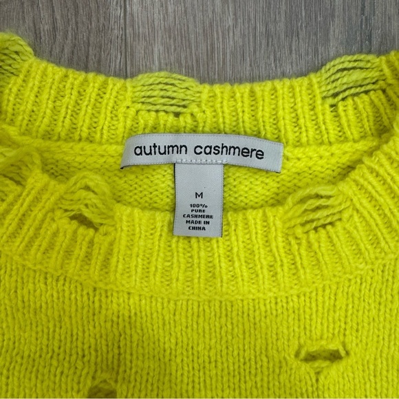 Autumn Cashmere Retail $385 100% Cashmere Bright Yellow Sweater Size Medium - Picture 3 of 6